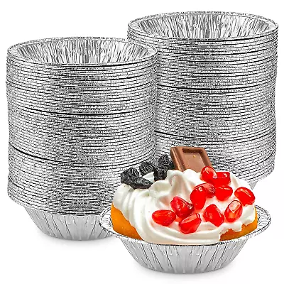 Silver Aluminum Foil Tart Pan - 100Pcs Disposable Mini Pie Tins Round Pan For Ca • $12.97