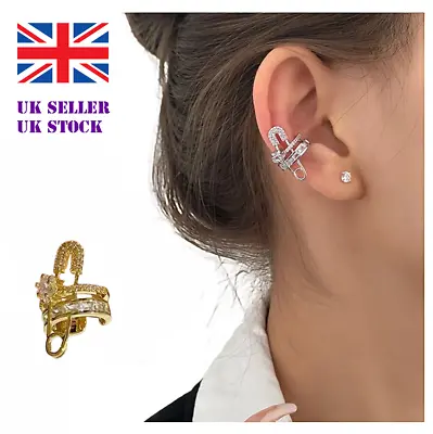 1 Pc Crystal Ear Cuff Safety Pin Ring Cross Ear Cuff Upper Helix Earring UK • £3.75