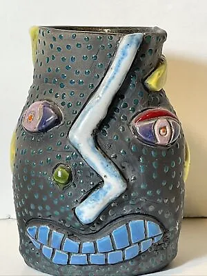 Vintage Kevern Grau Grotesque Folk Art Style Face Vase Raku • $175