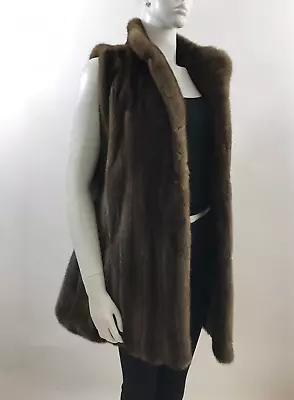 Sz XL - Beautiful & Soft Extra Long Walnut Brown Mink Fur Vest - Vintage Fur • $309.99