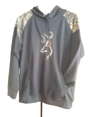Browning Buckmark Black &  Camo Camouflage Hoodie Hooded Sweatshirt Med • $12
