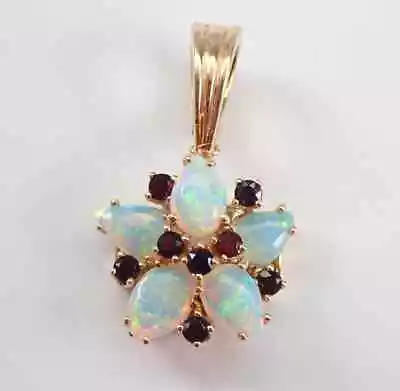 Vintage 14K Yellow Gold Plated 3Ct Opal And Garnet Enhancer Pendant Slide Charm • $161.18