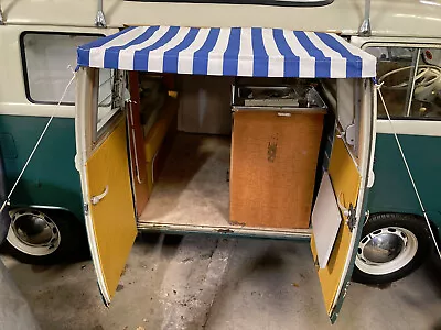 VW T2 Splits Sun Canopy On Cargo Doors In Blue White Stripy Waterproof C9863BL • $104.03