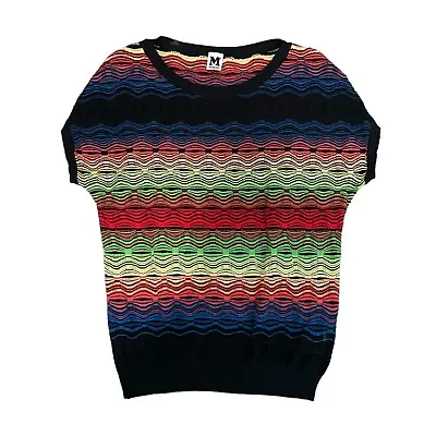 M MISSONI Multi-Colored Zig Zag Rainbow Knit Top Sz 42 US M Medium Tunic 90s Y2K • $25