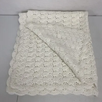 $12.50 • Buy Hand Crocheted Baby Blanket  White Afghan 30  X 36 