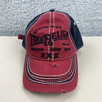 Vtg True Religion Hat Brand Section Row Seat XXX StrapBack Distressed Red Blue • $64.99