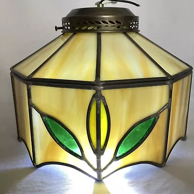 Vintage Slag Glass Brown And Cream Stained Glass Lamp Shade 10in Wide • $34.99