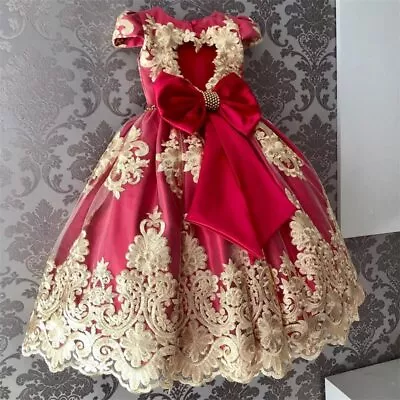 Girls Lace Flower Princess Dress Birthday Party Kid Xmas Dress Elegant Ball Gown • $29.84