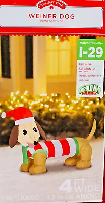 Rare New 4 Ft Long Christmas Weiner Dog Wearing Santa Hat Inflatable By Gemmy • $24.99
