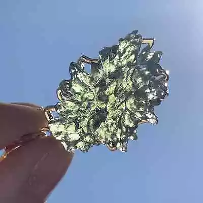 Moldavite Pendant (rough) Besednice 14K Gold 'Green Ghost' (7.3gr) Healing Cr... • $3360