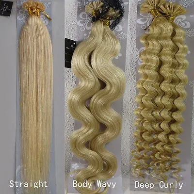 Straight Wavy Curly Keratin Nail U Tip Keratin 100g Long Human Hair Extensions • $114.14