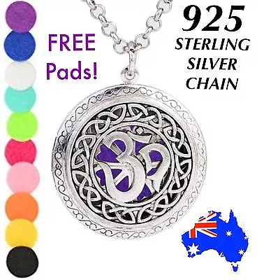 Silver Celtic OM Aromatherapy Essential Oil Diffuser Locket Necklace +7 Pads NEW • $3.70