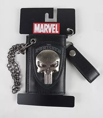 NEW Marvel The Punisher Skull Logo Men Biker Chain Wallet Trifold Snap Bioworld • $30