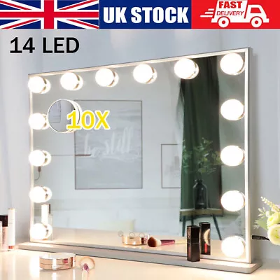 Large Hollywood Mirror Vanity Make Up Mirror With 14 LED Dressing Table UK • £47.90