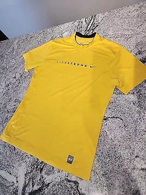 Nike Pro Combat Fitted LIVESTRONG Short Sleeve Shirt Black/Yellow Mens LARGE  • $21.99