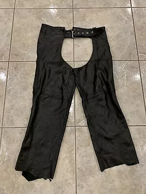 Vtg Mens 38 SHORT Genuine Leather MOTORCYCLE Biker Riding Chaps Pants Moto Snap • $19.99