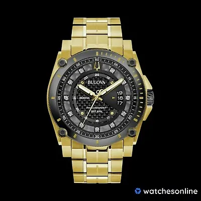 New Bulova Men's Precisionist Diamond Accents Quartz Gold Tone 46MM Watch 98D156 • $489