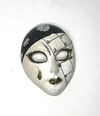 Venetian Mardi Gras Mask Hand Painted Ceramic Brooch Pin • $11.96