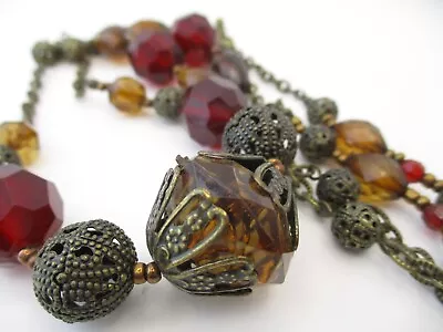 Vintage AVON Boho Acrylic Necklace Long 30  +  Fall Colors  5314 • $18.99