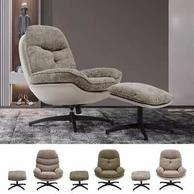 Fabric Lazy Chair With Footstool Relax Lounge Chair Accent Armchair Sofa Chair • £219.95