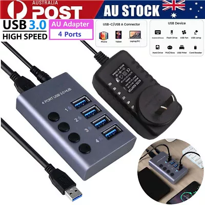 4-Port USB 3.0 Hub Powered High Speed Splitter Extender For PC/Laptop/Mac OS 10 • $29.89