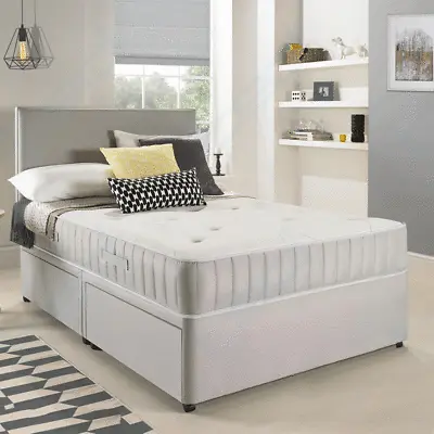 SUEDE DIVAN BED SET WITH MEMORY MATTRESS AND HEADBOARD 3FT 4FT 4FT6 Double 5FT • £214.99