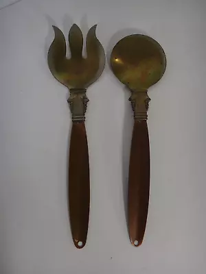 Vintage Art Deco Serving Fork And Spoon Salad Wedding Silver On Copper 12  • $12.95