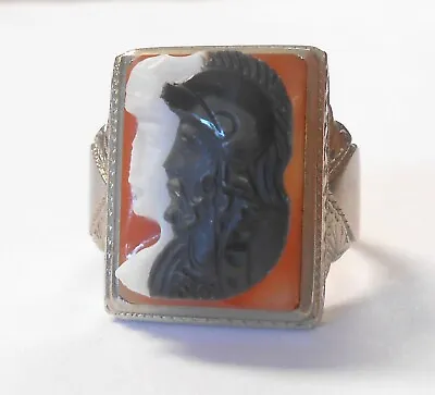 Vintage Double Face Knight Carved Cameo 10K White Gold Wide Mens Ring Size 10.5 • $599