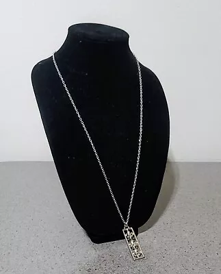 Vintage Fleur De Lis Silver Tone Bar Charm Pendant Necklace 28  • $12