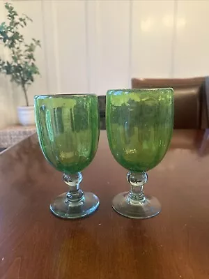 Hand Blown Green Goblets Vintage • $15