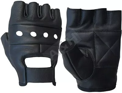 Mens Motorcycle Fingerless Leather Half Finger Driving Biker Black Gloves  • $7.99