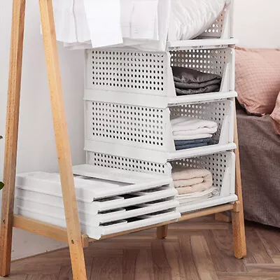 Foldable Wardrobe Storage Box Pull Out Drawer Organizer Stackable Shelf Basket • £6.94