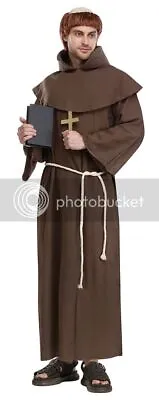 Mens Adult Medieval MONK Renaissnce Brown Robe With Wig Costume • $34.95
