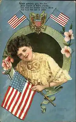 Memorial Day Patriotic Girl With American Flag C1910 Vintage Postcard • $7.91