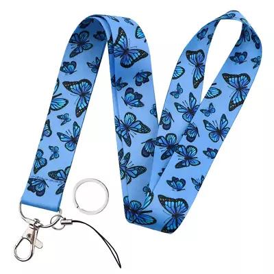 Neck Lanyard For Keys Wallet Id Card - New - Blue Butterfly • $12.99