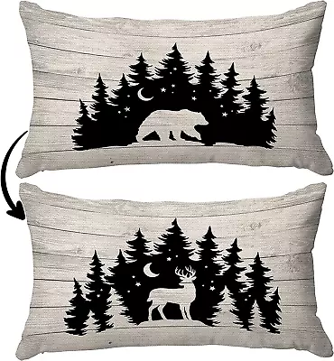 Woodland Wild Animal Bear Deer Elk Forest Camping Reversible Throw Pillow Cover • $18.96