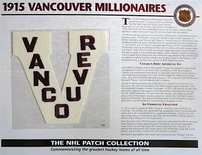 1915 VANCOUVER MILLIONAIRES Willabee & Ward NHL THROWBACK HOCKEY PATCH INFO CARD • $12.99