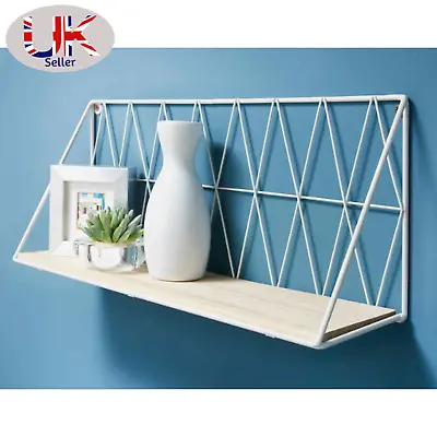 £15 • Buy Wall Floating Shelf Metal Wire Wooden Storage Shelving Unit Display Kitchen Rack