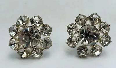 Vtg Rhinestone Earrings Daisy Flower Pierced Silver Tone Metal Wedding Bride • $15.50