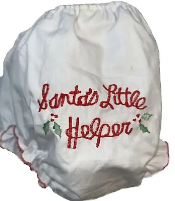 Vintage Santa’s Little Helper Bloomers Diaper Cover White Embroidered Plastic • $14