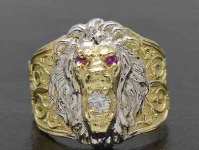 Real Solid 10K Yellow Gold Mens Lion Head  Ring Cz 20mm ALL Sizes • $271