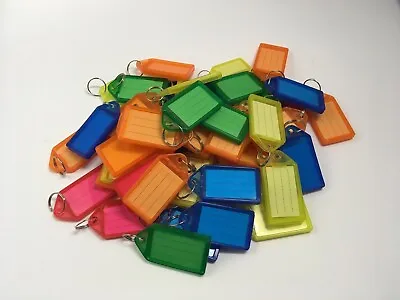 £1.95 • Buy Coloured Small Plastic Key Fobs Luggage ID Tags Labels Key Rings With Name Cards