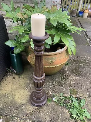 Large Tall Vintage Wooden Chunky Candlestick Candleholder • £25