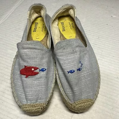 Soludos Mary Matson Baby Blue Slip-On Espadrille Flats Hungry Fish Red Blue Sz 5 • £20.07