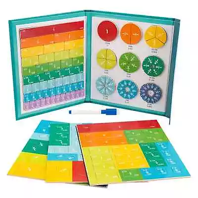 Educational Math Learning Manipulative Magnetic Wooden Fraction Book Set Newest • £5.99