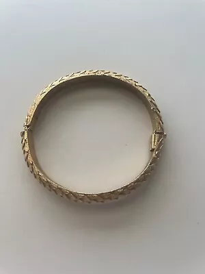 Vintage TRIFARI Brushed Scales Gold Tone Hinged Bangle Bracelet • $19.99