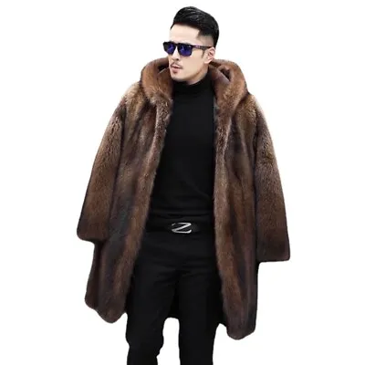 Winter Mens Fur Coat Hooded Long Faux Mink Fur Mink Loose Casual Fur Warm Jacket • $139.99