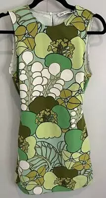 Zara 70's Mod Green Print Womens Mini Dress Cutout Back Size XS • $24.50