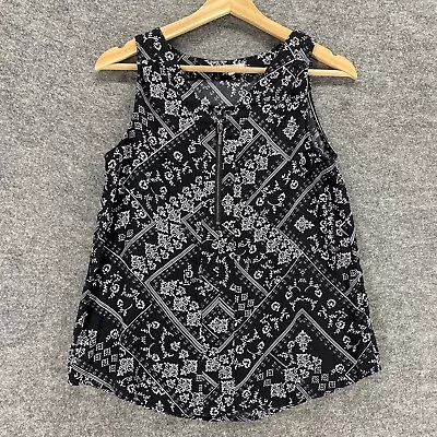 Maurices Top Women S Small Black White Floral Sleeveless Geometric Tunic • $8.18