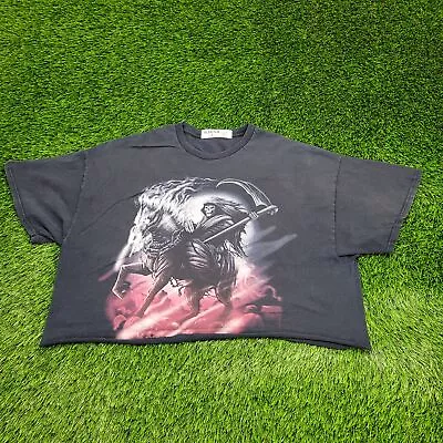 Dark-Fantasy Grim-Reaper Horseman Cropped Shirt 2XL 25x19 Black Mythical Grunge • $18.77